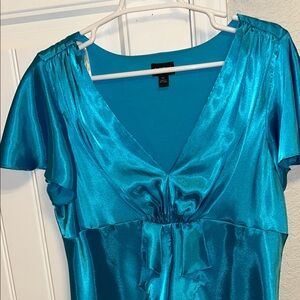 MSK Satin finish Teal V-Neck Dress Top with ruffle size XL
